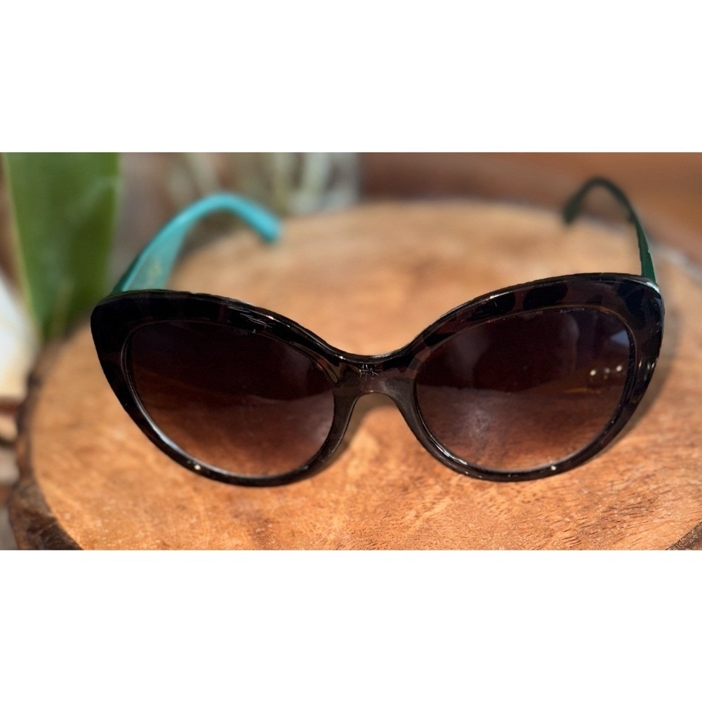 Nanette Lepore Sunglasses Tortoise Teal Glitter NN391 TSAQ Round Cat Eye Lenses